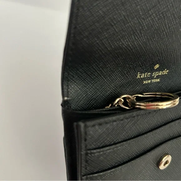 Kate Spade Black Small Card Holder Leather Wallet with Gold Accent - Picture 9 of 10